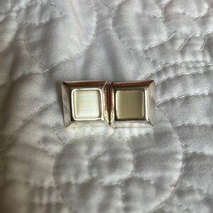 Elegant Silver and Cream Square Earrings